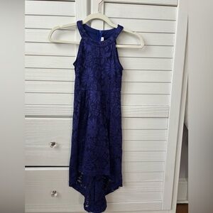 Girls royal blue lace dress- short in front long in back-size 8